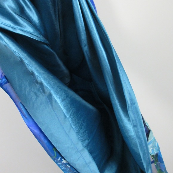 Simply Silk Watercolor Silk Vacation Dress S Blue Art Ruffle Hem Vtg y2k 124 - Picture 5 of 11
